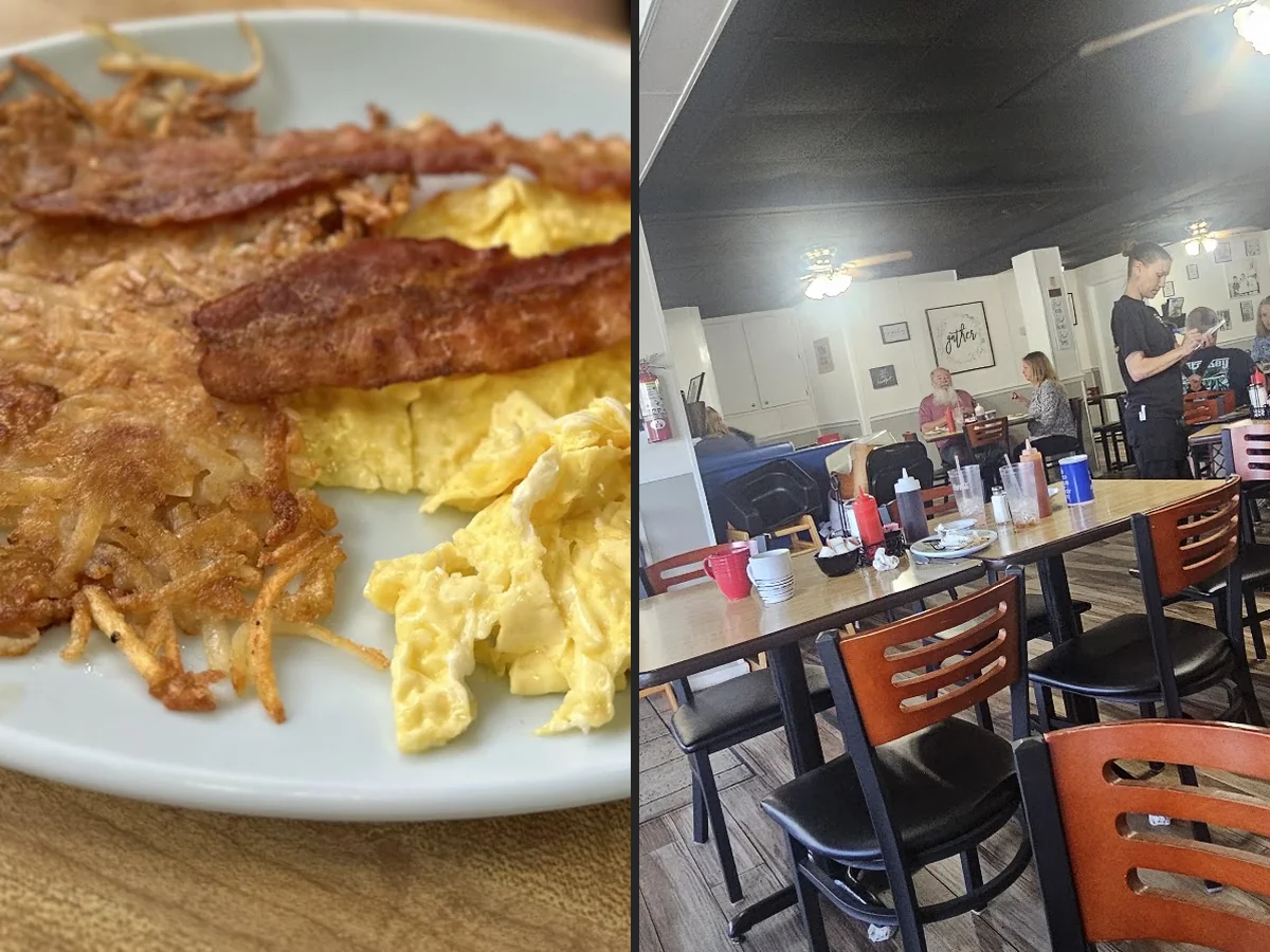Cozy diner booths and bright breakfast plates.